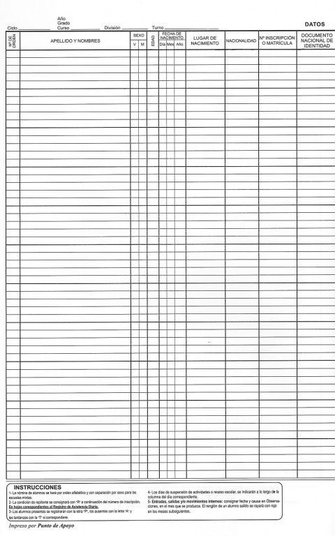 Registro De Asistencia De Alumnos F 844 Punto De Apoyo San Francisco